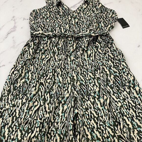 Eloquii Halter Neck Jumpsuit Plus Size 20 New Green Blue Print Satin Wide Leg - Picture 3 of 11